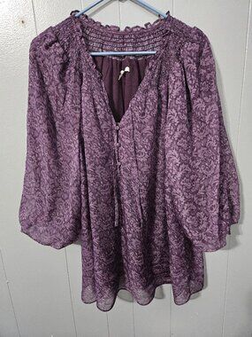 Cato Purple Floral Sheer Peasant Blouse Size 14/16W